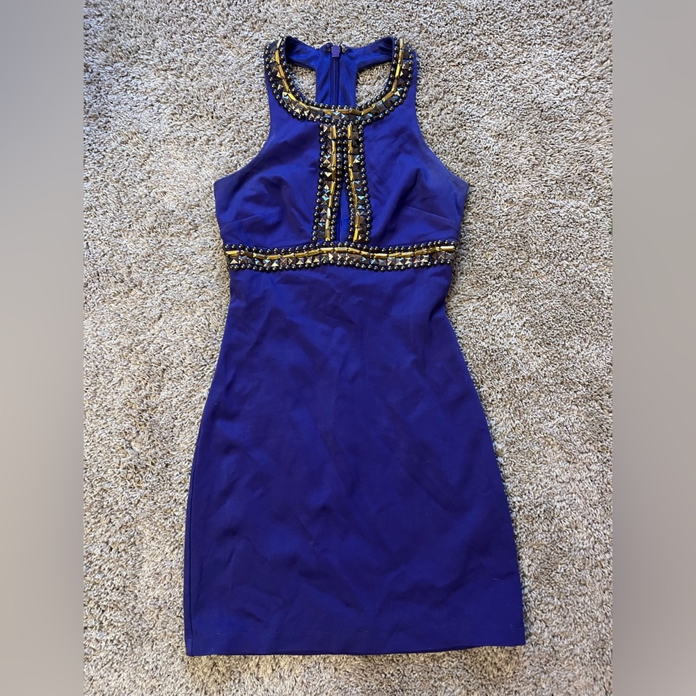 Bebe Y2K Party Cocktail Dress with Gold and silver beaded studs